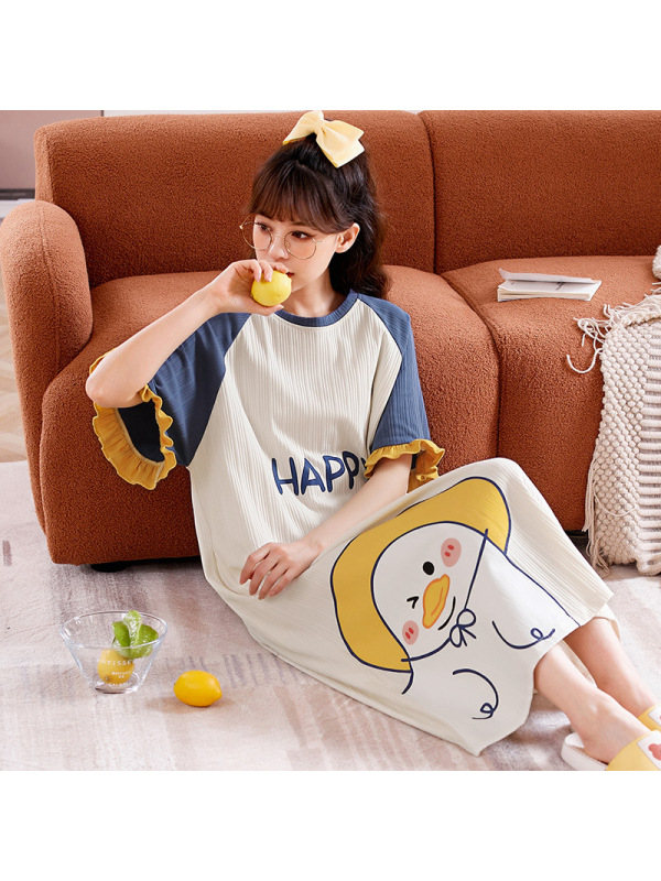 睡衣女夏款短袖纯棉夏季年新款薄大码睡裙夏天女士家居服套装