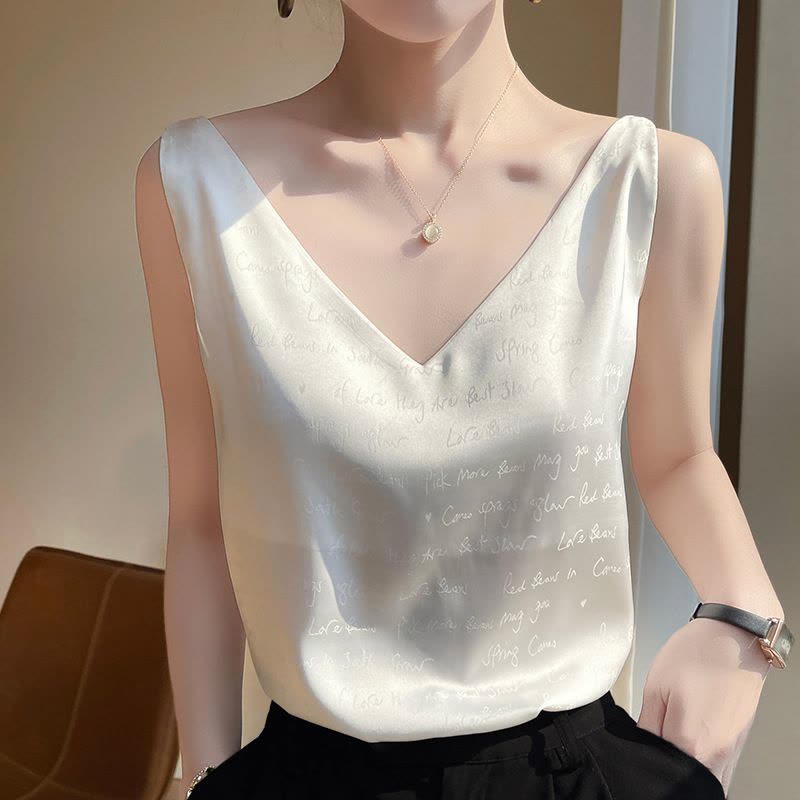 夏季新款吊带女丝绸缎内搭v领大码冰丝吊带宽松背心外穿图片