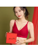 本命年红色无痕内衣女套装薄款无钢圈结婚喜庆红一片式舒适文胸罩