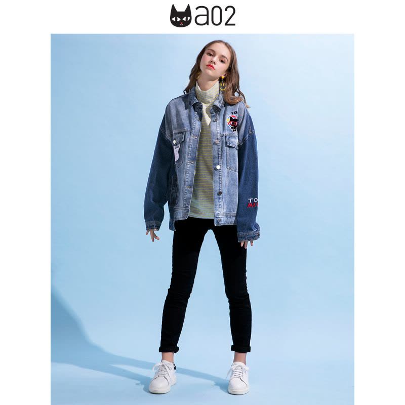 a02新款时尚经典条纹卡通印花修身高领T恤女潮DTU5BA231KT图片