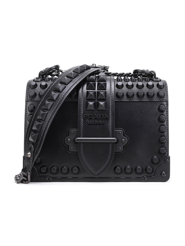 prada普拉达女士cahier系列牛皮铆钉装饰单肩斜挎包1bd0452bb0vunh