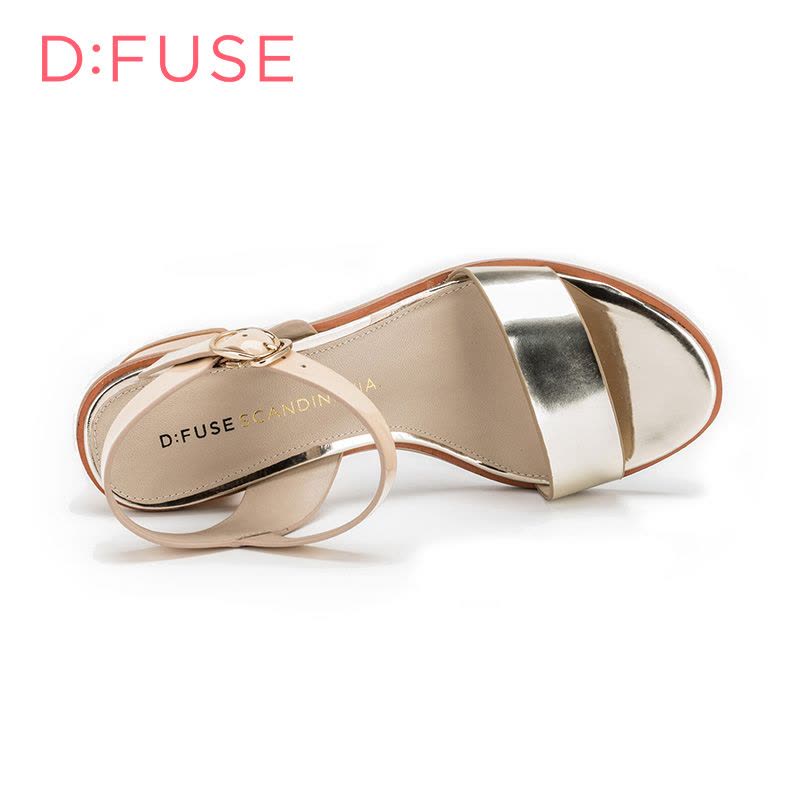 D：Fuse/迪芙斯牛漆皮露趾粗跟色拼接舒适女鞋凉鞋DF62111103图片
