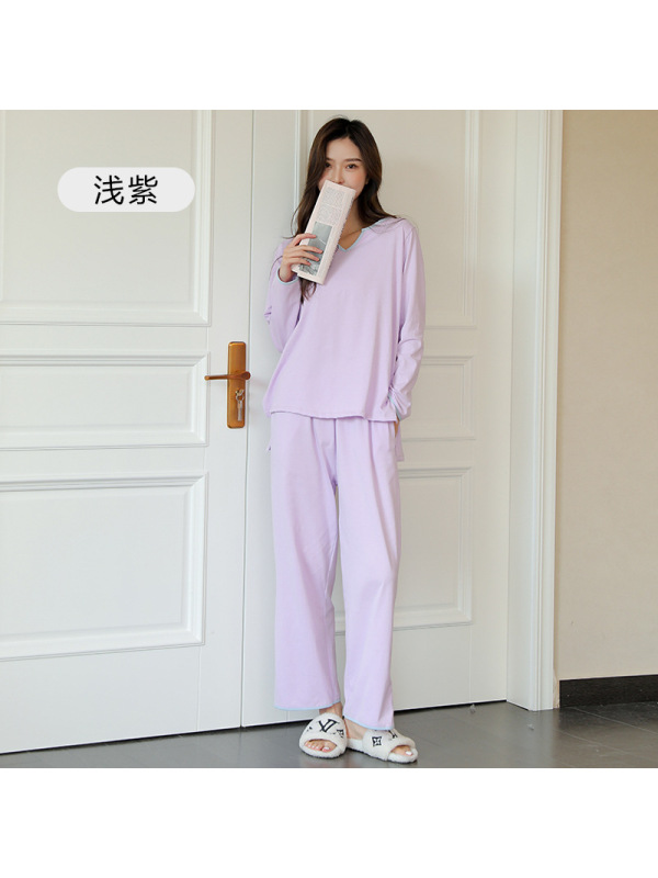 Jusen Shayu女士睡衣女全棉长袖感下摆开叉气质大码家居服春秋女