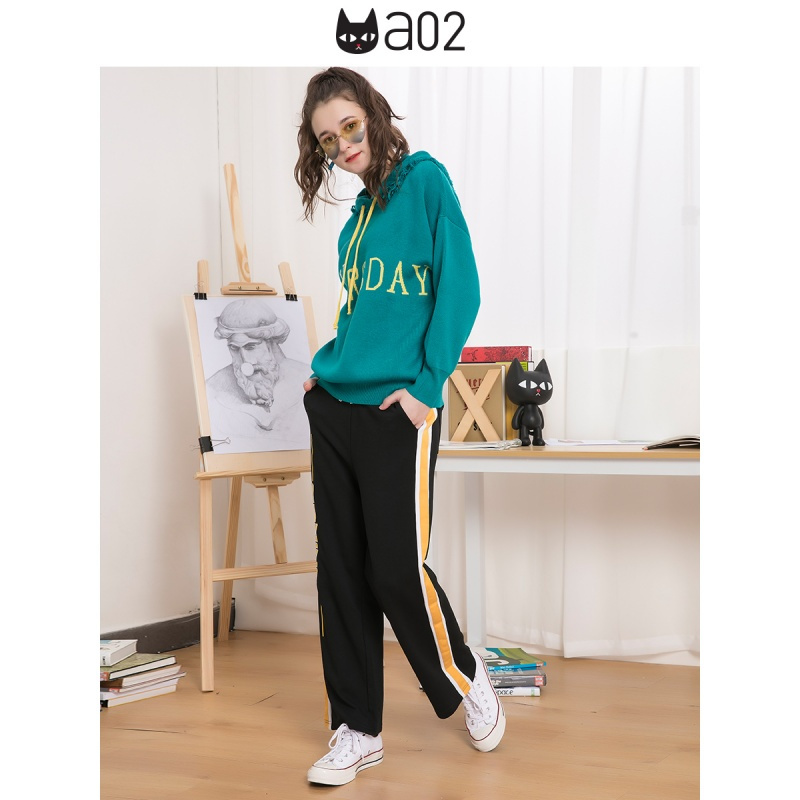 a02新款时尚流苏帽子字母印花抽绳针织衫女D1T6EW031ST