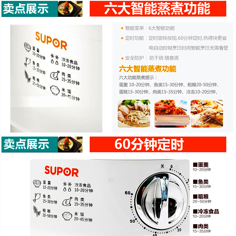 苏泊尔（SUPOR）蒸锅电蒸锅 三层加厚多功能 家用馒头蒸笼自动断电 二层6升插电蒸锅食品级PP材质 Z06YA3-S2