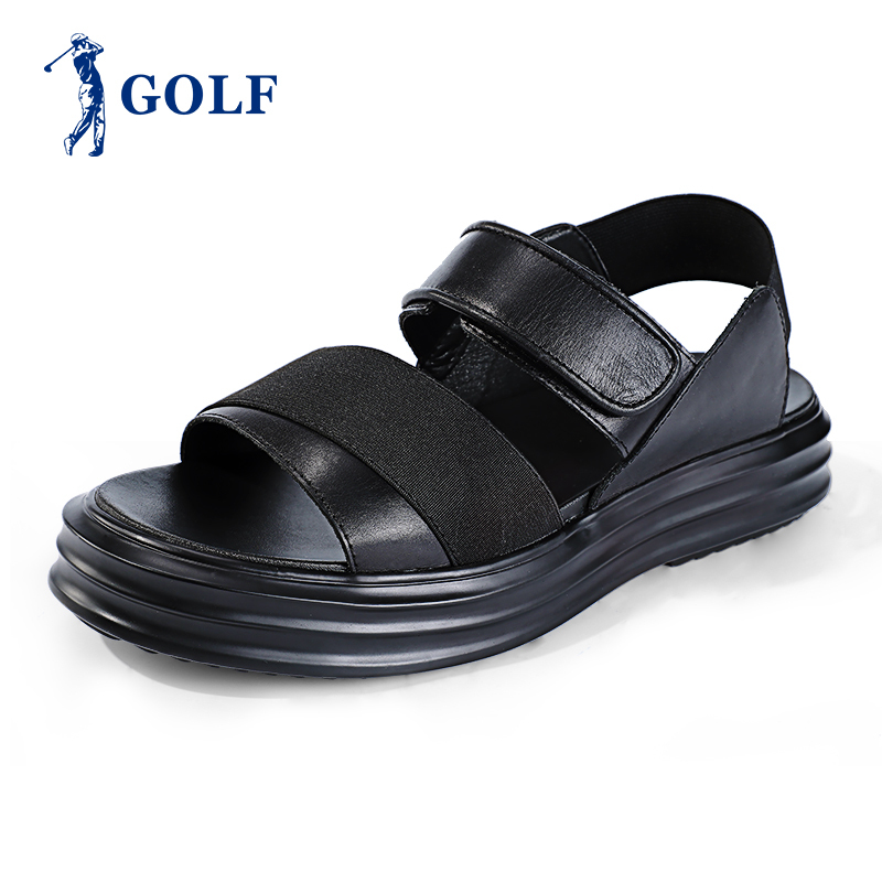 GOLF高尔夫男士新款头层牛皮休闲鞋夏季露趾百搭沙滩鞋韩版真皮潮流鞋子