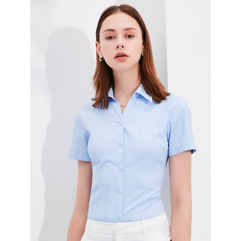 罗蒙夏季短袖白衬衫女士长商务休闲寸衫上班职业工正装韩版衬衣_mvmwl