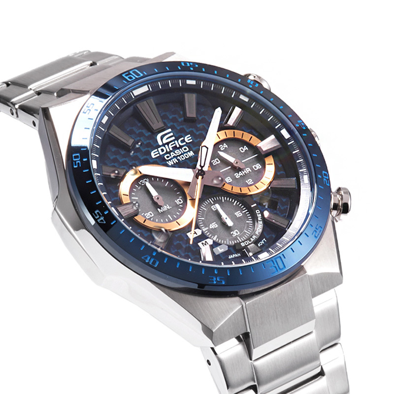 卡西欧(casio) 蓝色碳纤维表盘设计 太阳能动力防水 商务石英表男eqs