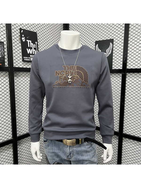 字母印花时尚修身长袖体恤打底衫烫钻圆领卫衣男士秋冬新款上衣潮