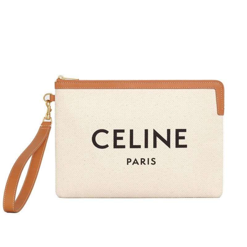 【预定】CELINE/思琳 CELINE标识织物面料和小牛皮饰带手拿包 10E63图片
