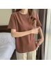 6535棉 韩版纯色复古短袖T恤女新款百搭宽松学生显瘦休闲上衣