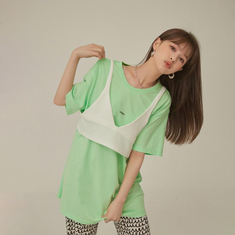 OtherMix两件套T恤女2021年夏季新款纯色薄款圆领宽松短袖上衣潮