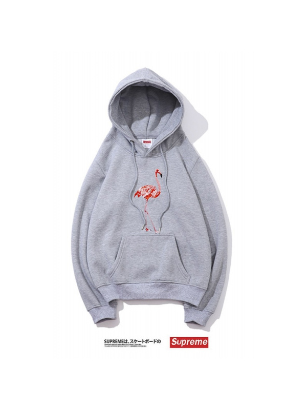 Supreme春秋冬新款套头连帽情侣卫衣男女外套加绒灰色