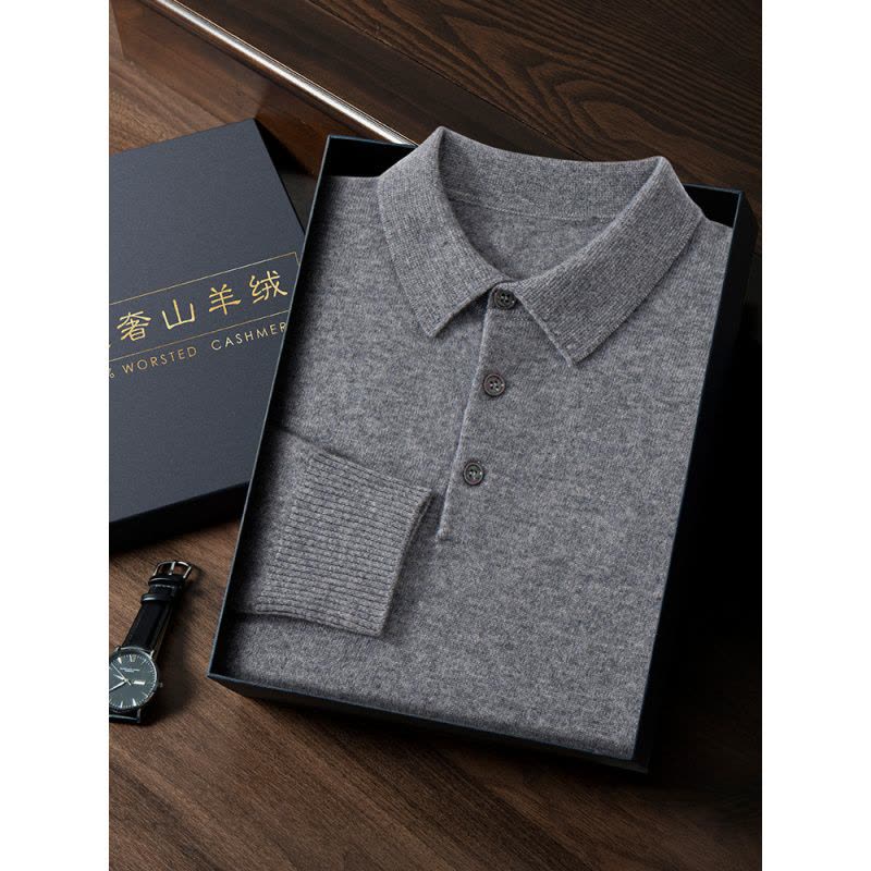 男士山羊绒衫衬衫领秋冬新款Polo领针织打底衫羊绒男毛衣图片