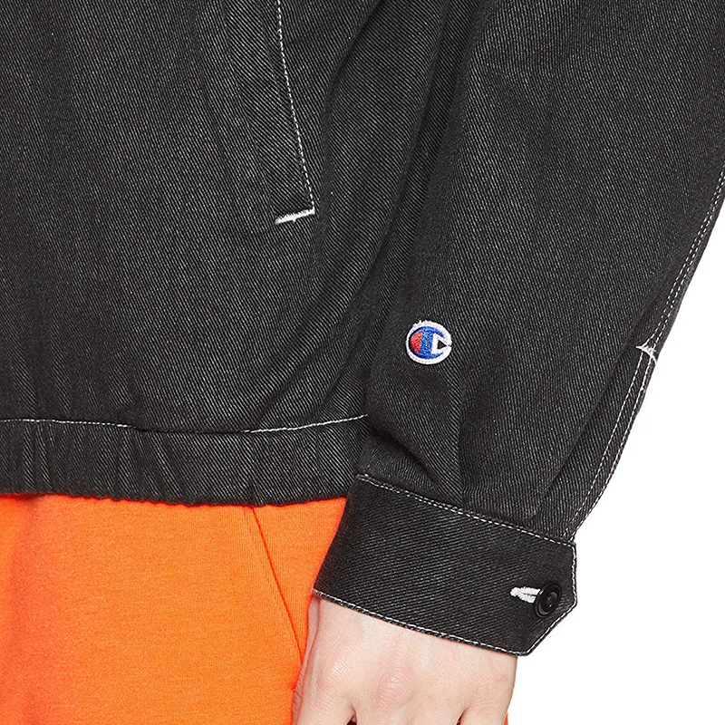 日版champion冠军正品水洗黑色草字刺绣logo牛仔夹克外套c8-p601