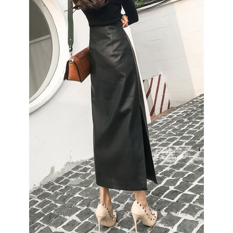 丝柏舍2019秋季女装时尚高腰包臀侧开叉长款半身裙S93B4772B