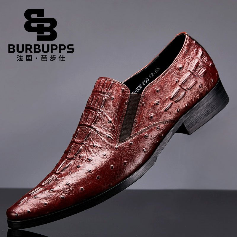 Burbupps/法国芭步仕男鞋尖头男士韩版休闲皮鞋男潮流真皮英伦透气鞋子