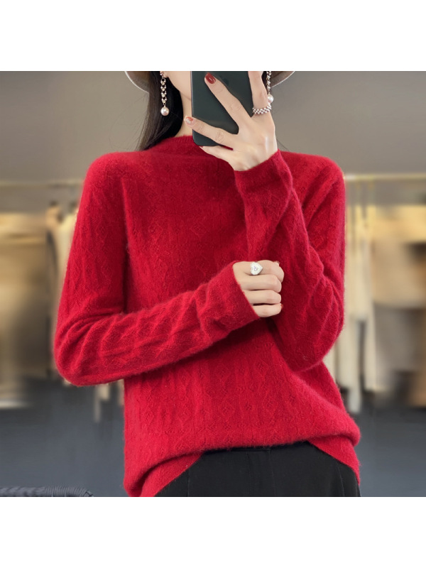 年秋冬一线成衣羊毛衫方格菱形镂空针织非羊绒打底毛衣女