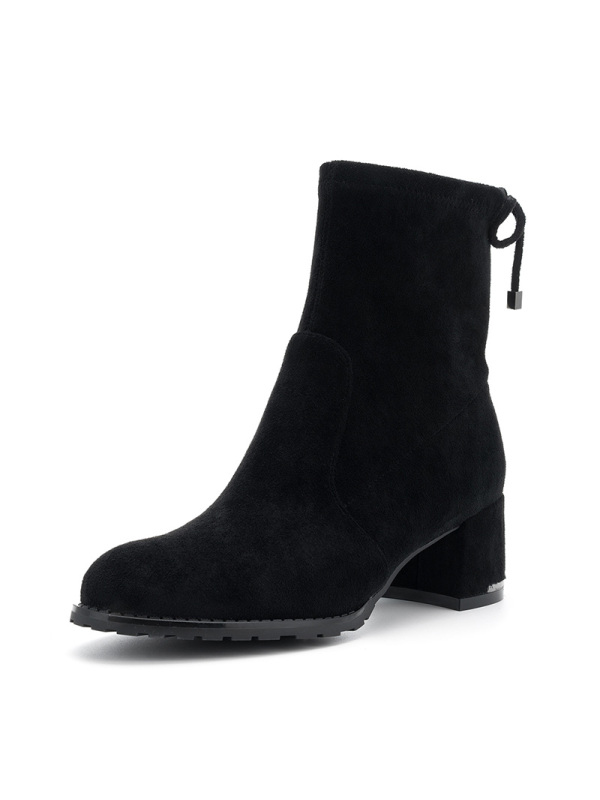 ST&SAT/星期六旗下冬季交叉系带元素圆头中跟粗跟时尚短靴女SF84116008