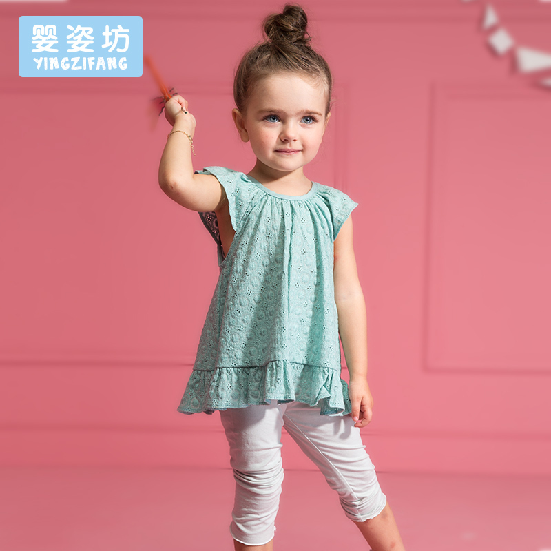 婴姿坊女童夏装新款套装童装女宝宝时尚韩版短袖打底裤两件套