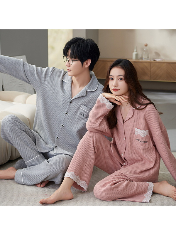情侣睡衣女秋冬季开衫长袖棉质韩版卡通男女士家居服套装