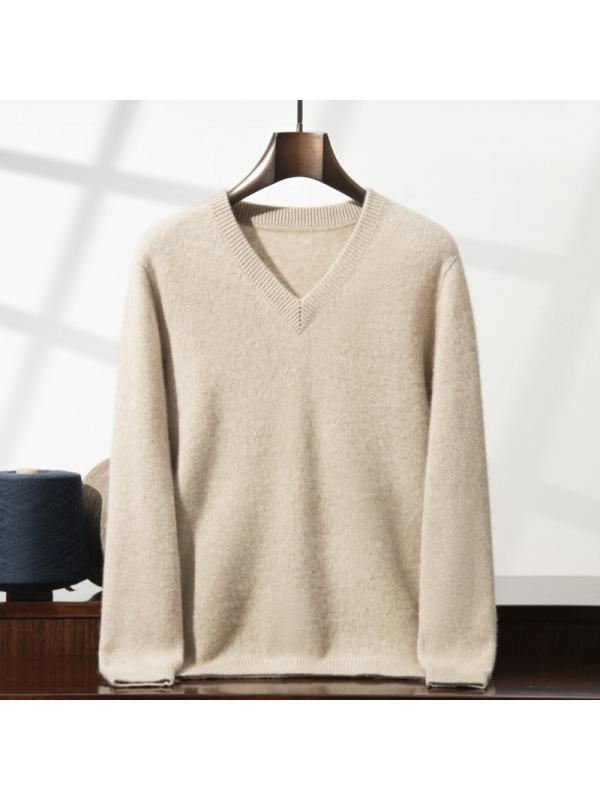秋冬季新款七针加厚山羊绒衫v领男士上衣长袖宽松商务休闲宽松毛
