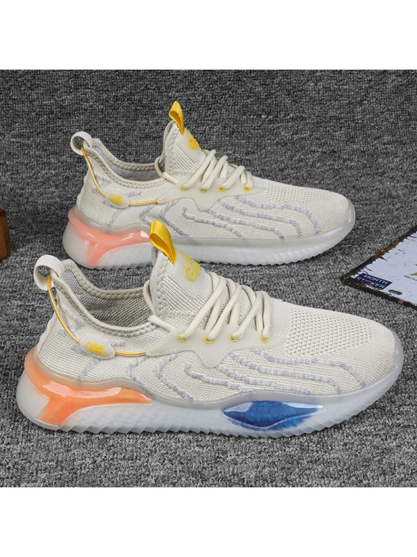 Ceba网面透气跑步鞋潮男鞋2022春季新款飞织椰子鞋透明底休闲运动鞋