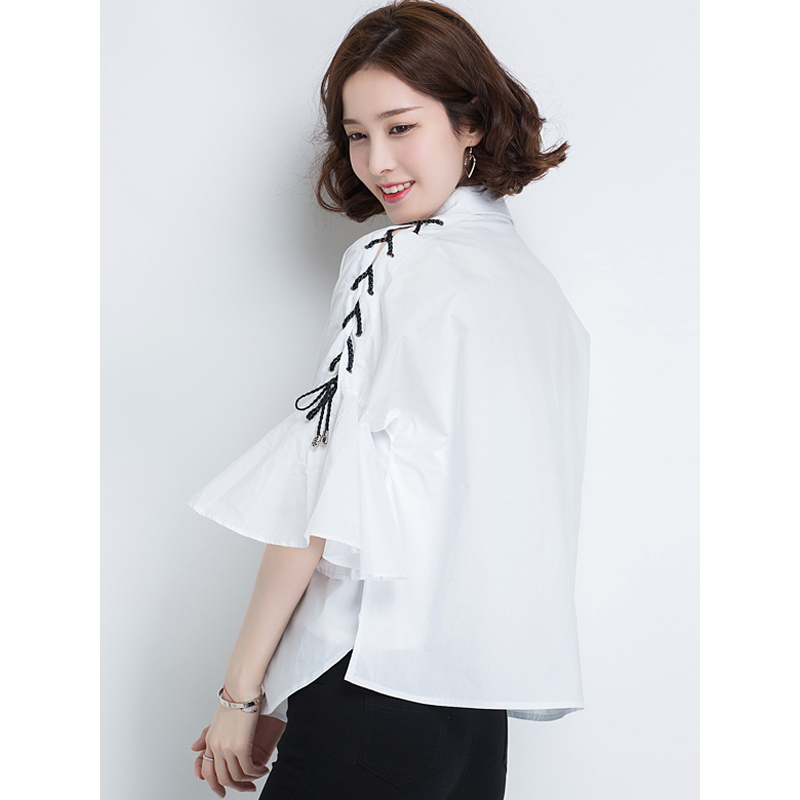 恒源祥女士衬衫春夏款韩版女衬衫上衣时尚喇叭长袖百搭小衫