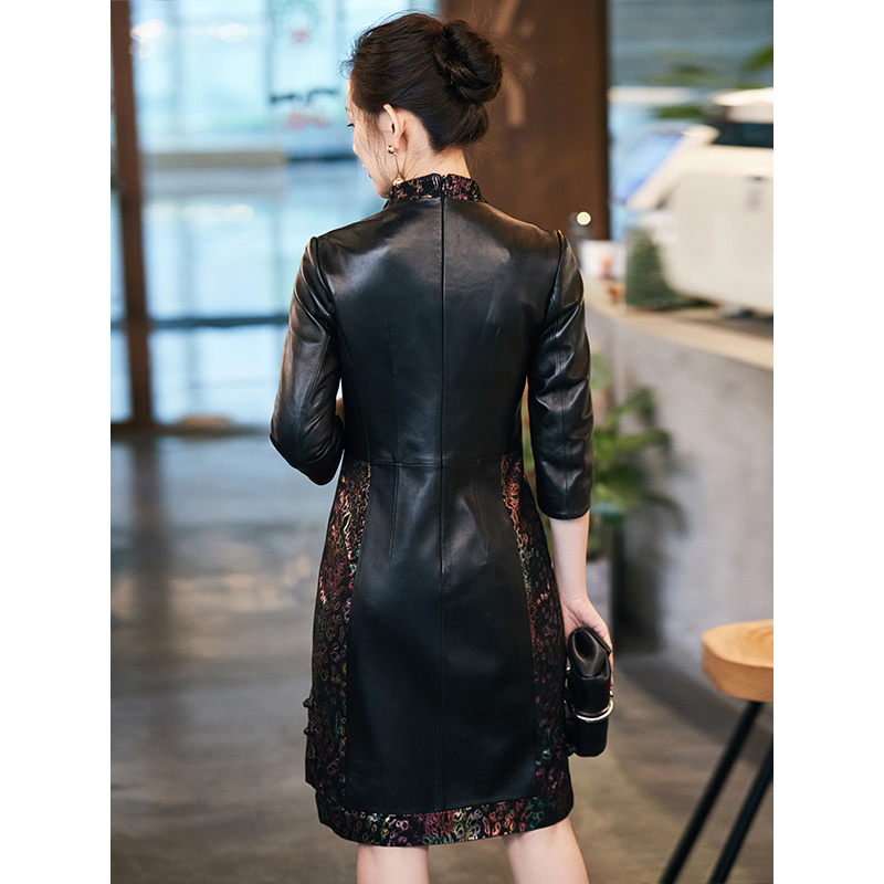 憨厚皇后 2018春季新款海宁真皮皮衣女装中长款修身绵羊皮旗袍外套70