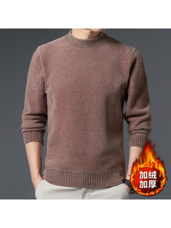 雪貂绒男士毛衣冬季新款半高领加绒加厚纯色打底针织衫男