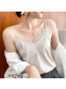 CeenBulled性感V领蕾丝拼接吊带背心女内搭桑蚕丝打底小背心夏外穿缎面性感