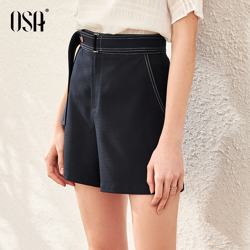 OSA高腰短裤女夏季2020新款时尚宽松阔腿裤休闲直筒裤子显瘦百搭