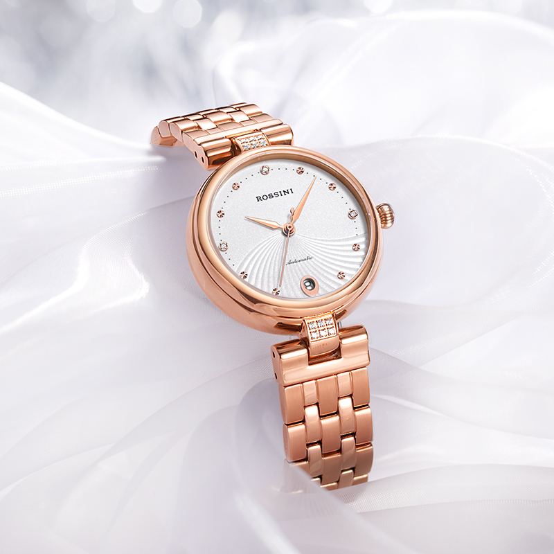 罗西尼rossini手表女自动机械表女时尚休闲潮流百搭休闲精钢防水女表