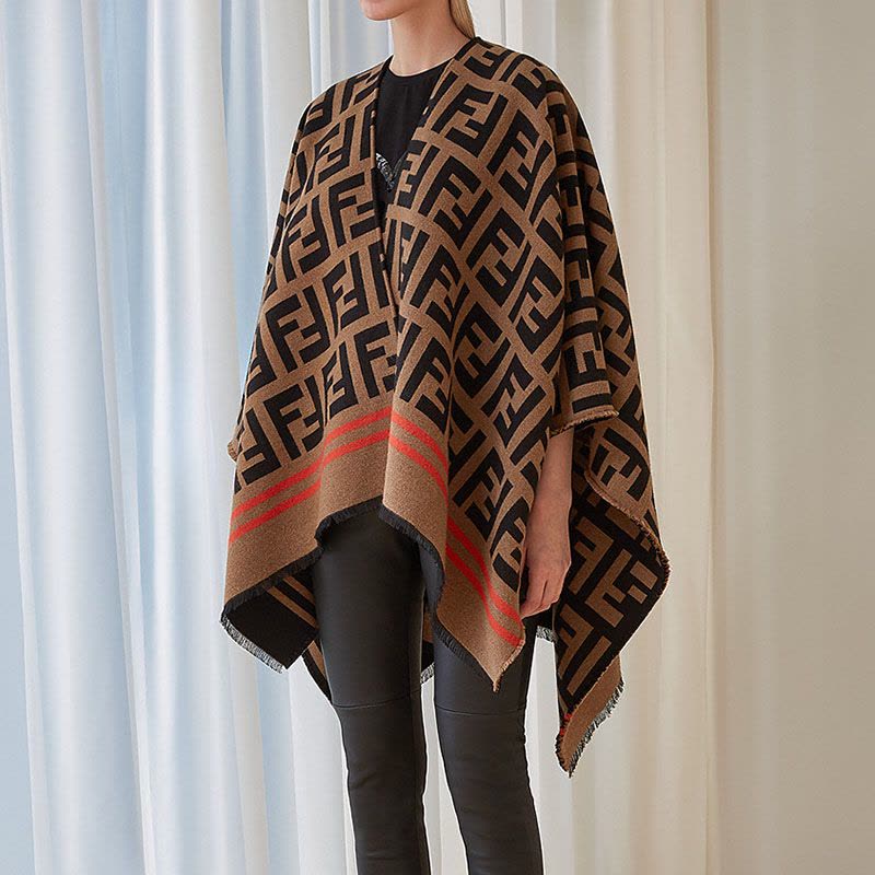 预订FENDI\芬迪 FF经典图案羊毛混纺外套式斗篷 140*140CM图片