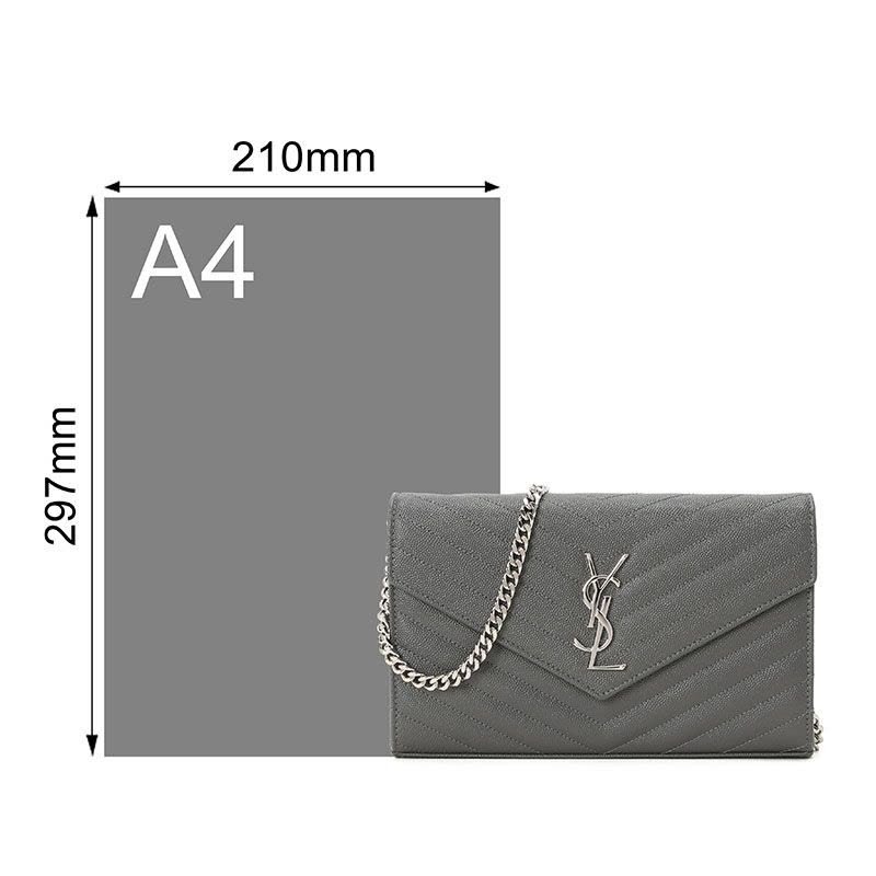 YSL 圣罗兰 MONOGRAM 单肩包 斜挎包 链条包 信封包 短款粒面压花真皮全拉链 链条包377828 银链图片