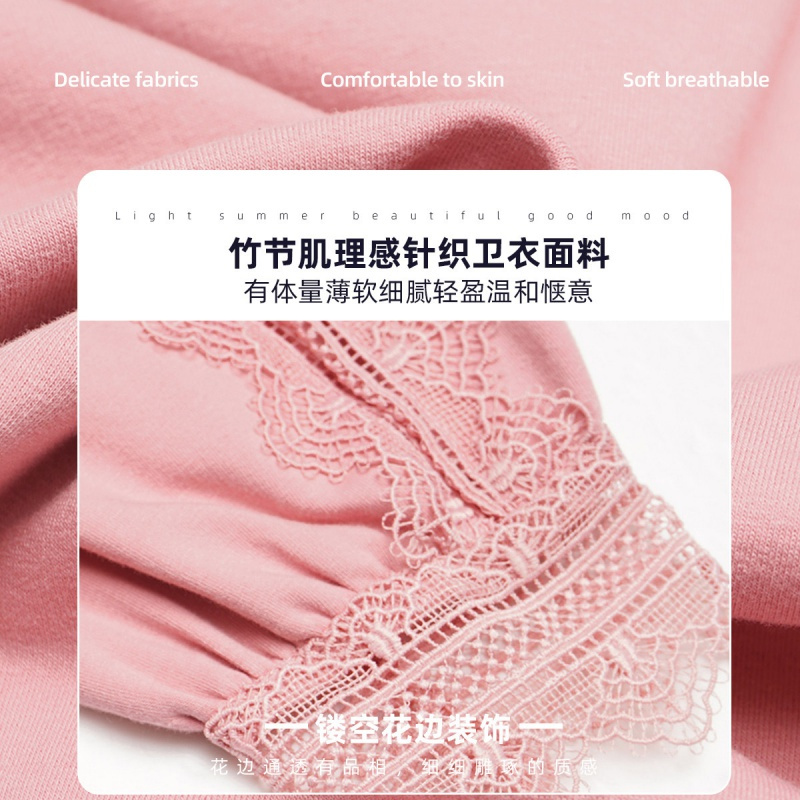 OUNIXUE欧昵雪 | [减龄花边拼接上衣]春季时尚圆领插画风烫图长袖宽松卫衣女