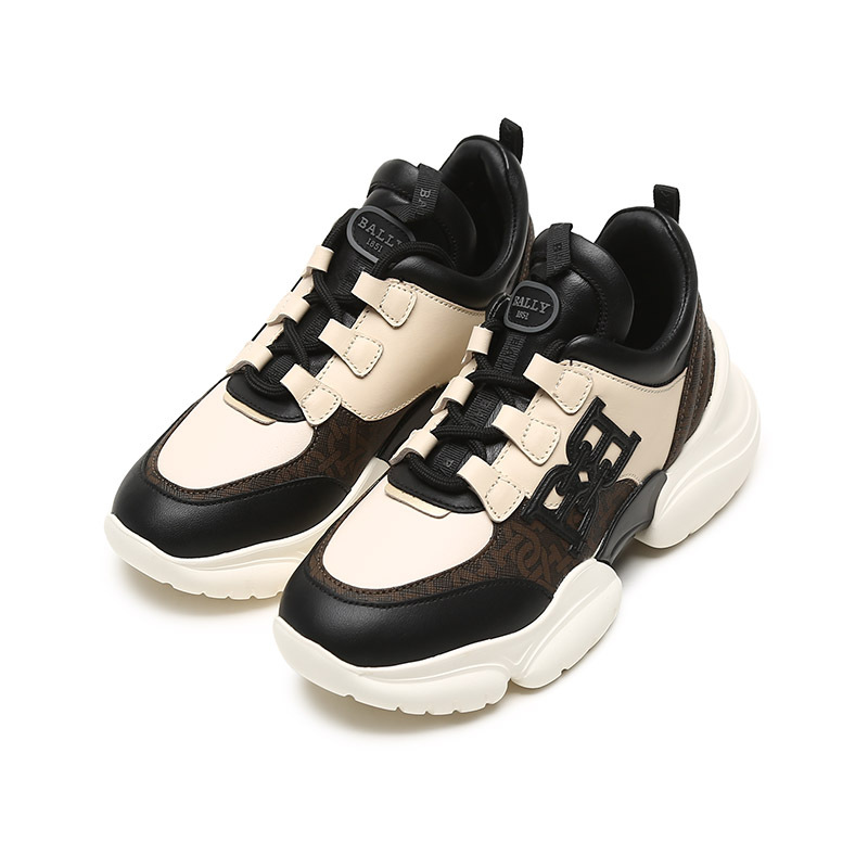 巴利 BALLY 女士皮革等多种材质拼接B-Chain装饰系带休闲运动鞋CLAIRES TPM