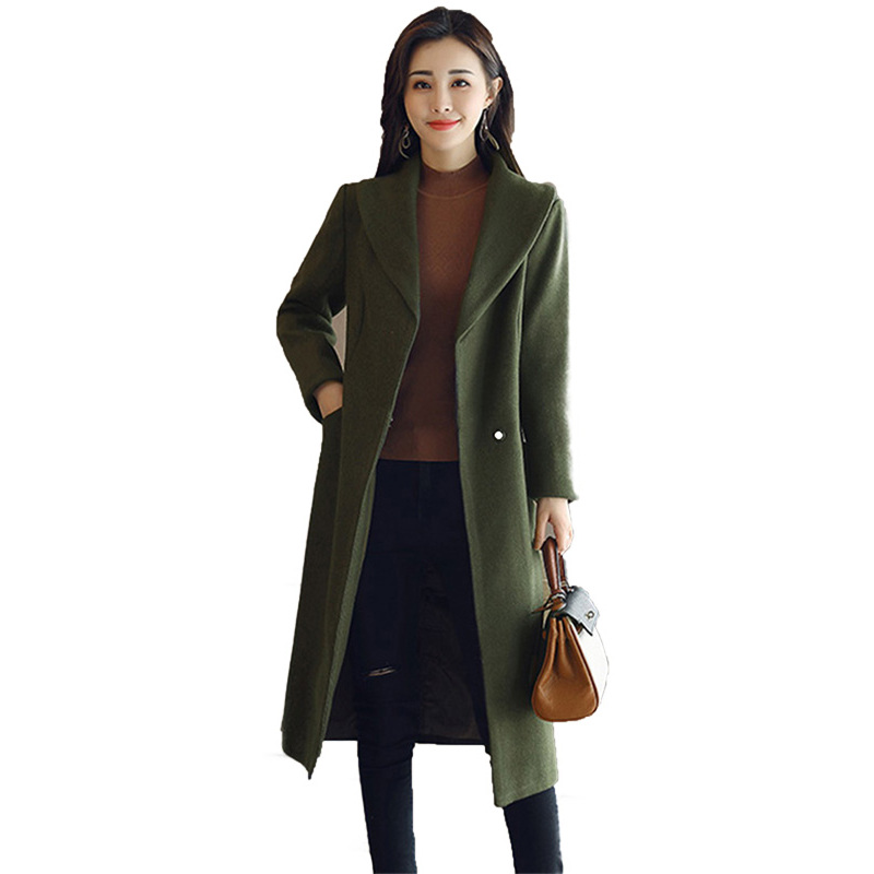 丝柏舍2017年冬季新款女纯色长袖翻领系带开叉下摆大衣S74R0403DQ