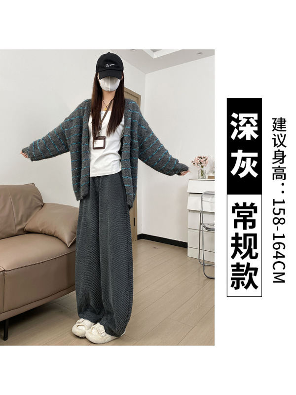 羊羔绒黑色毛呢卫裤女冬新款加绒保暖棉裤胖mm大码加厚阔腿裤