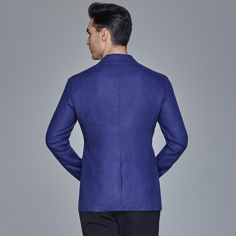 Brloote/巴鲁特 亚麻休闲西服男修身时尚西装便西外套春装 藏蓝