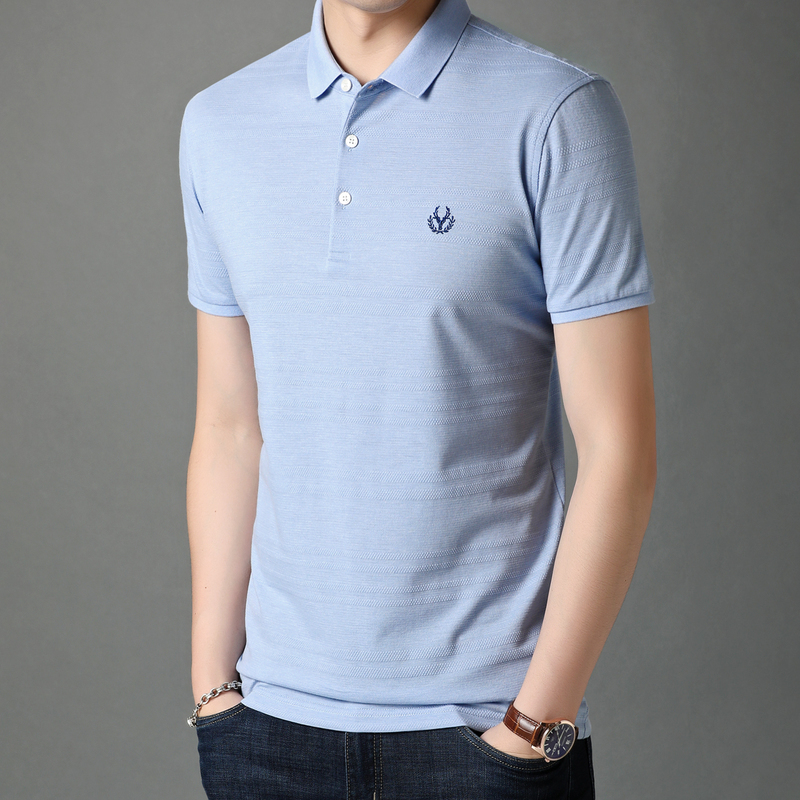 恒源祥翻领纯色短袖t恤男2020夏季新款休闲商务polo衫中年刺绣短t