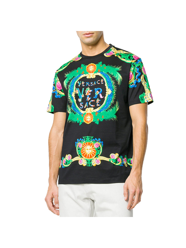 VERSACE 范思哲 奢侈品一线男士字母logo印花纯棉圆领T恤(尺码偏大1码）A77276 A224831 A708