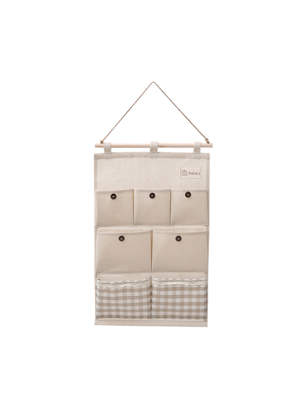 fasola棉麻墙壁挂袋钥匙收纳袋墙上挂袋格子储物袋