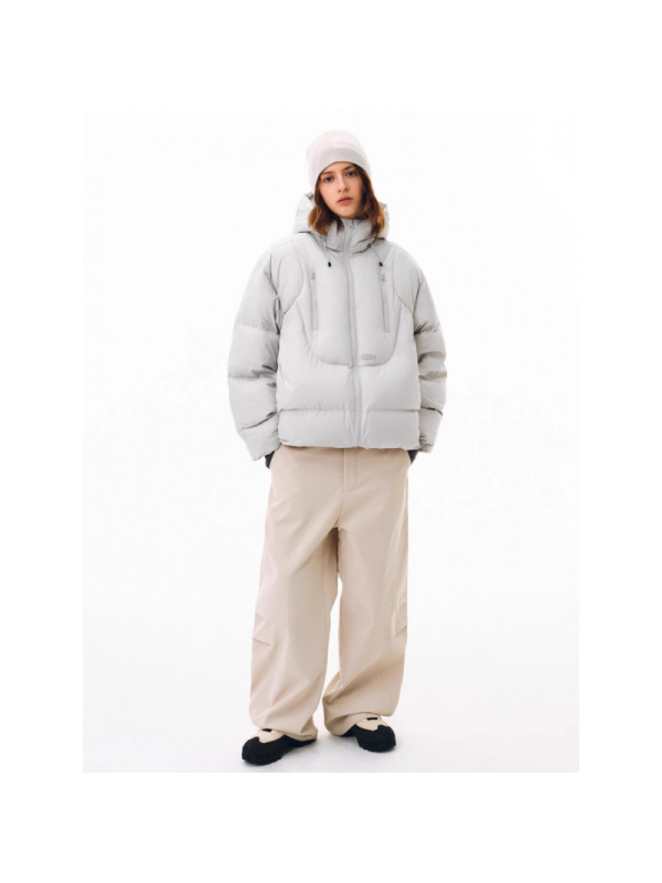 2525年双拉连帽立体短款棉服秋冬女新款宽松椰白色保暖外套男