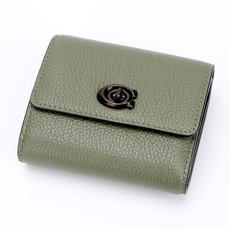 蔻驰coach奢侈品女士专柜款皮质短款钱包纺绿色93978v5quf