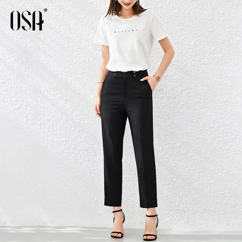 OSA西装裤高腰显瘦女裤夏季薄款黑色裤子2020新款百搭九分休闲裤