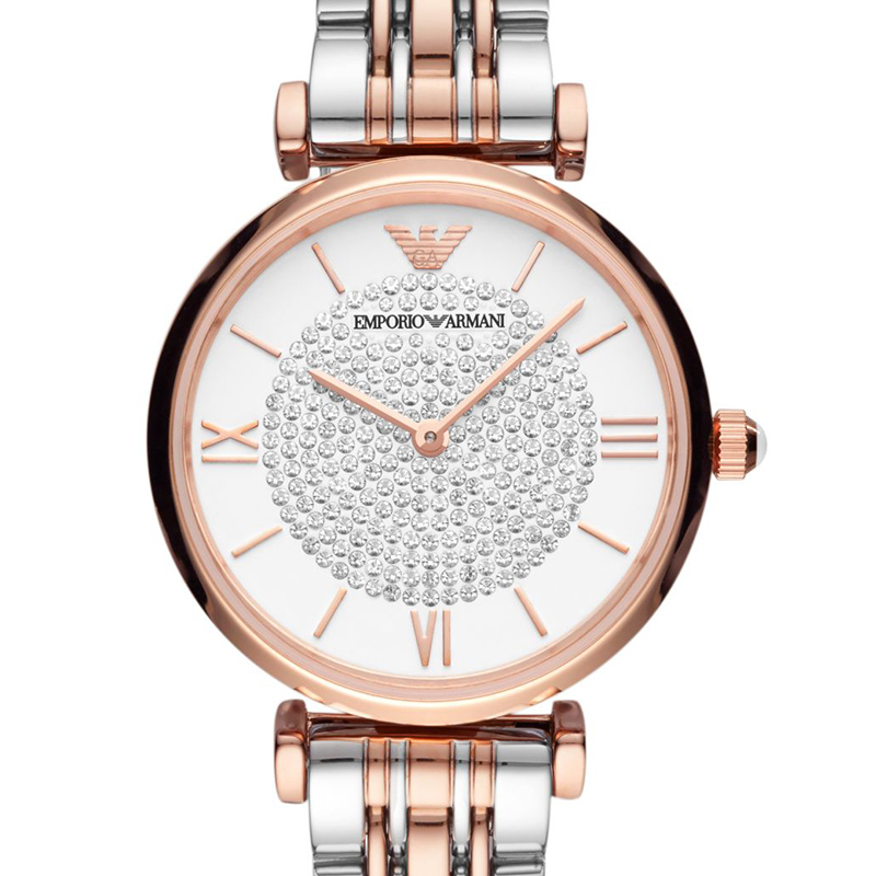 阿玛尼emporioarmani满天星手表钢制表带圆形石英表女士腕表星星耳钉