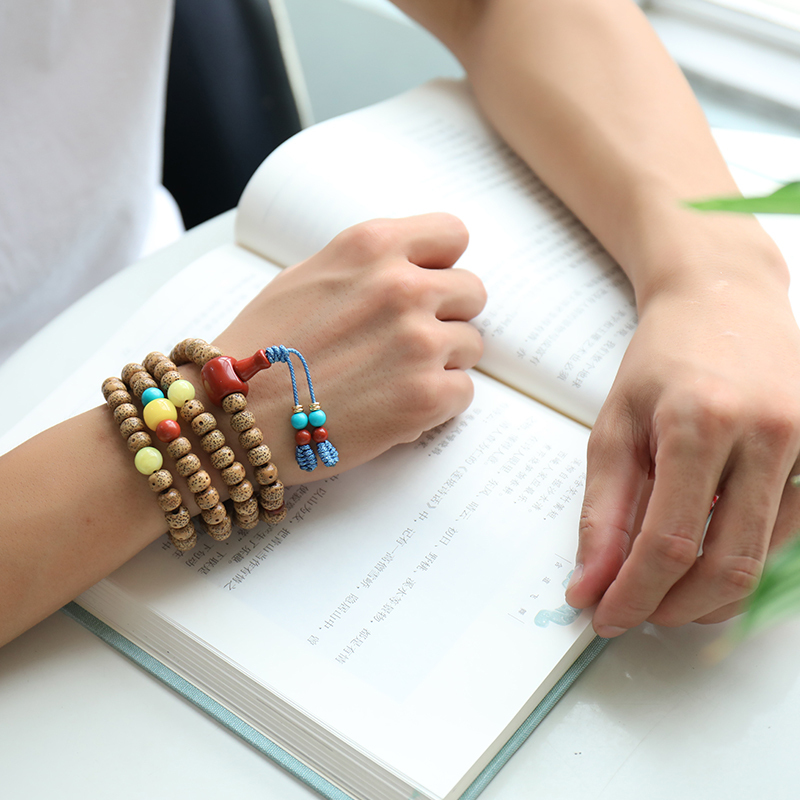 月印百川陈籽108颗星月菩提佛珠手串配合成蜜蜡桶珠念珠手链项链