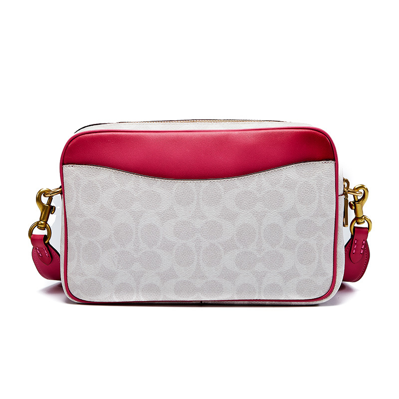 蔻驰coach奢侈品女士专柜款白色拼色pvc配皮经典logo单肩斜挎包相机包