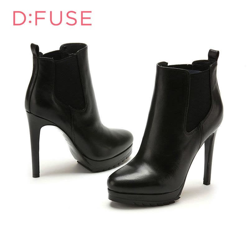 D：Fuse/迪芙斯短靴冬新款牛皮圆头超高细跟女鞋DF54115027图片